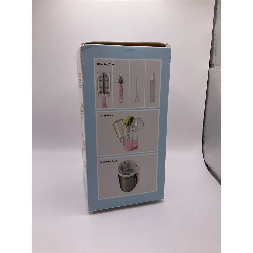 Travel Baby Bottle Cleaning Drying set silicon brushes‎ organizer case Open Box